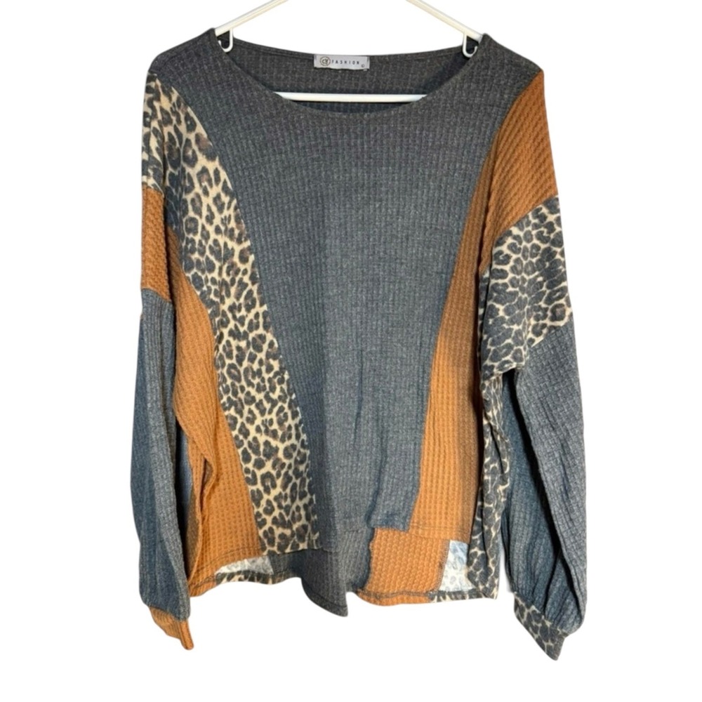 CY fashion large Gray and Brown‎ Leopard Print Sweater